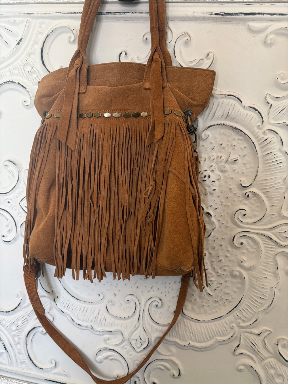 Lucky Brand Tan Suede Fringe Shoulder Bag